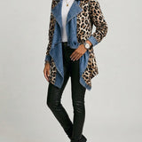 Božena™ | Mid-length leopard print jacket with denim details