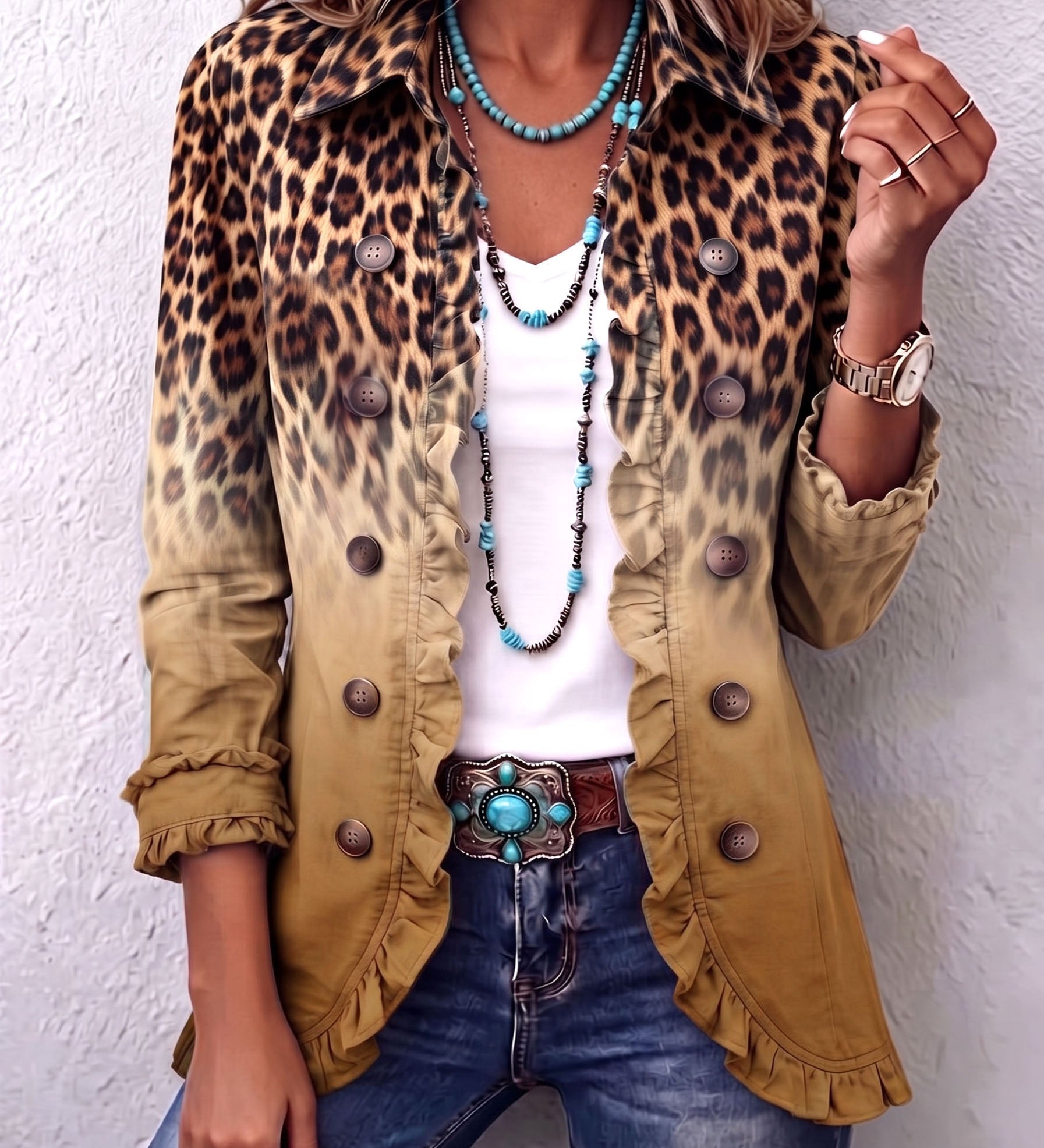Ana™ | Leopard print blazer with ruffles
