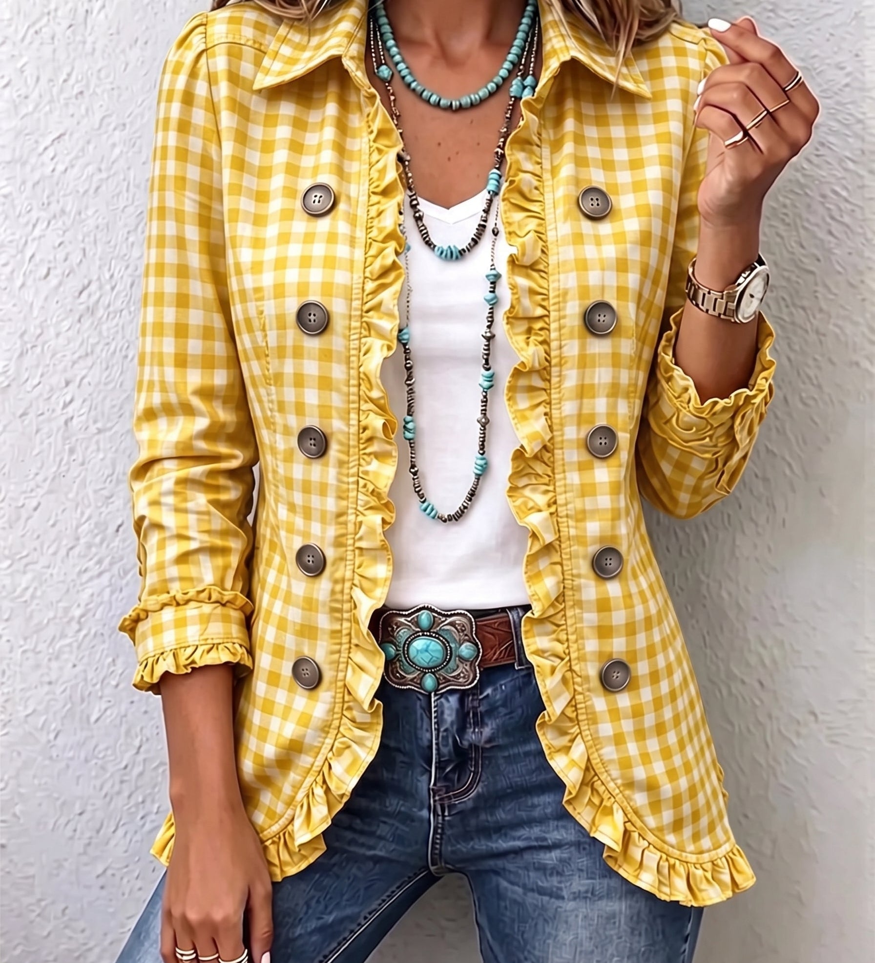 Danijela™ | Plaid shirt jacket with ruffles