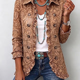 Vyclara Warm Brown Floral Ruffle Jacket
