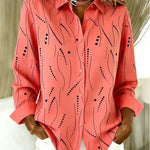 Coral abstract dotted wave print button-up blouse | Anne London