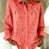 Coral abstract dotted wave print button-up blouse | Anne London