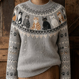 Fair Isle Cat Sleeve Crew Neck Jumper