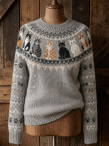 Fair Isle Cat Sleeve Crew Neck Jumper