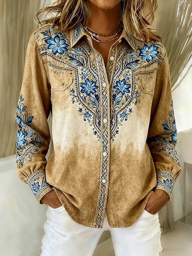 Western-inspired floral patterned collared shirt | Anne London