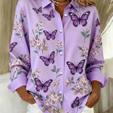Pauline | Butterfly Print Button-Up Blouse
