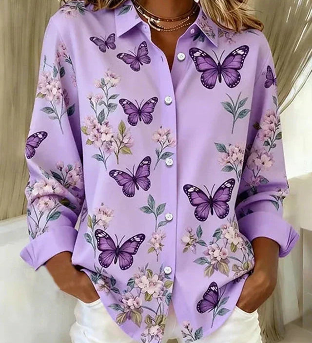 Pauline | Butterfly Print Button-Up Blouse