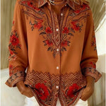 Terracotta floral and paisley long-sleeve button-up shirt | Anne London