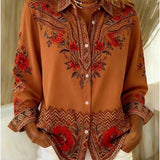 Terracotta floral and paisley long-sleeve button-up shirt | Anne London