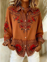 Helen | Terracotta Floral Button-Up Shirt