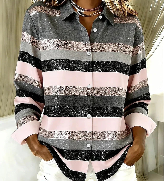 Linda | Colour-Block Stripe Button-Up Shirt